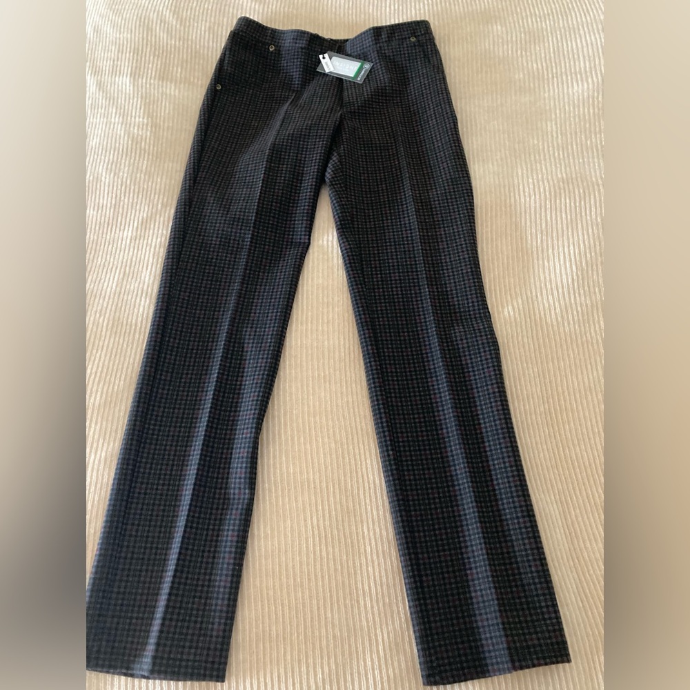 NWT Women’s Plaid Checked Black Red Straight Trousers Pants Size S